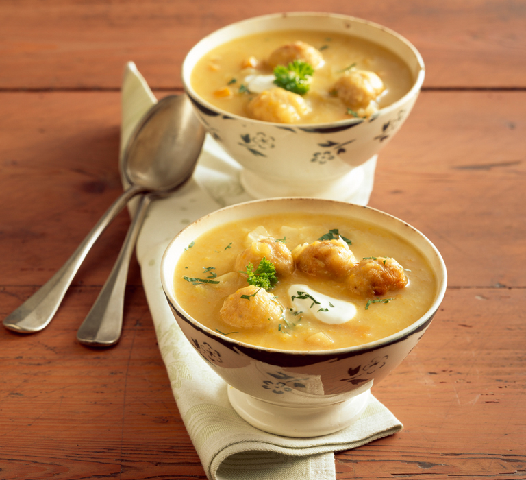 Rezept Kartoffel-Möhren-Suppe mit Geflügel-Köttbullar