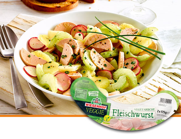 Fleischwurst Salat mit veganer Wurst